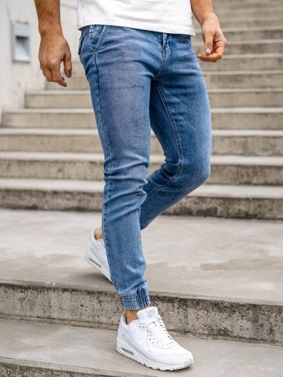 Granatowe spodnie jeansowe joggery męskie Denley KA1626