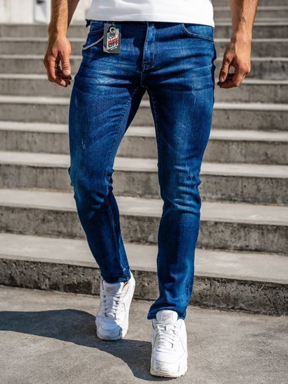 Granatowe spodnie jeansowe męskie regular fit z paskiem Denley 80029W0