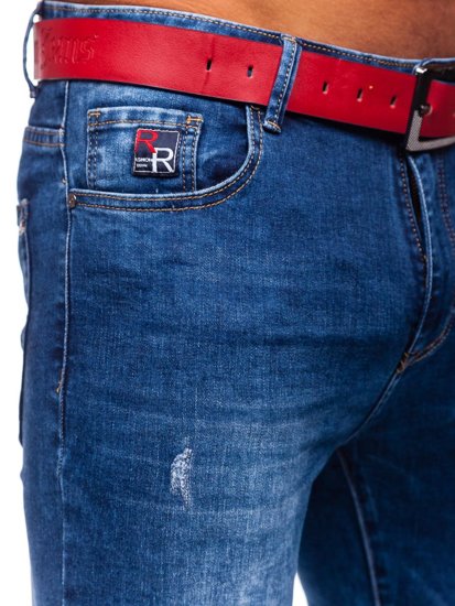 Granatowe spodnie jeansowe męskie slim fit z paskiem Denley TF101
