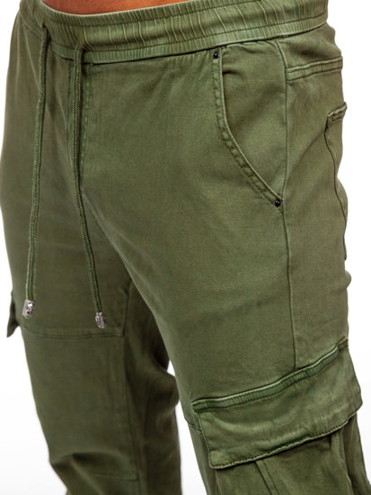 Khaki spodnie jeansowe joggery bojówki męskie Denley MP0105MV