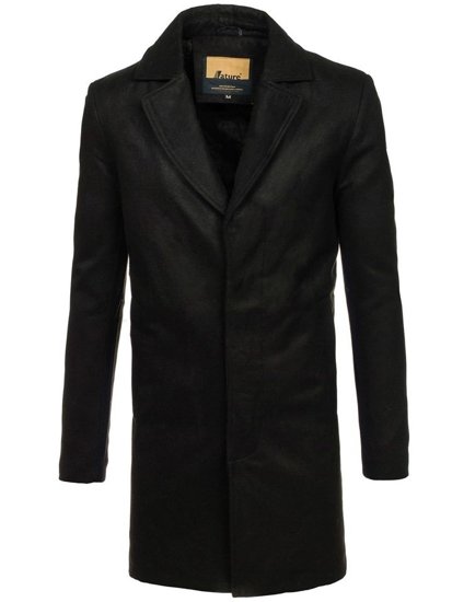 Klasyczny jednorzędowy płaszcz męski zimowy czarny Denley 5438