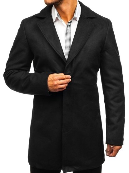 Klasyczny jednorzędowy płaszcz męski zimowy czarny Denley 5438
