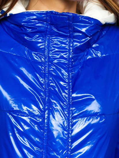 Kobaltowa pikowana kurtka damska przejściowa z kapturem Denley B9570