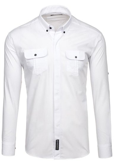 Koszula męska elegancka z długim rękawem biała Denley 0780