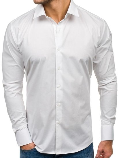 Koszula męska elegancka z długim rękawem biała Denley GEM01