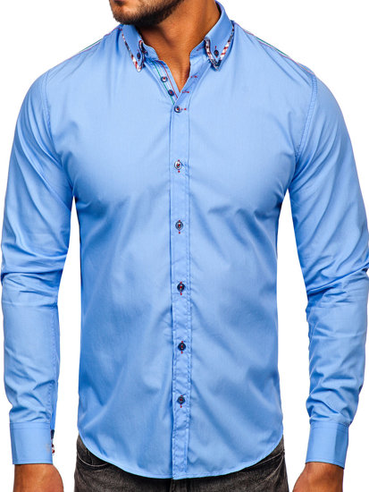 Koszula męska elegancka z długim rękawem błękitna Bolf 3701