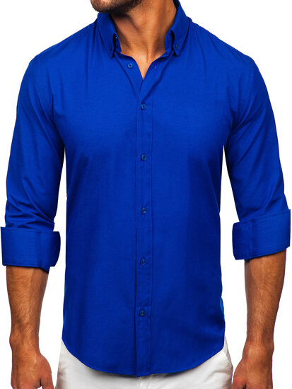 Koszula męska elegancka z długim rękawem chabrowa Bolf 5821-1
