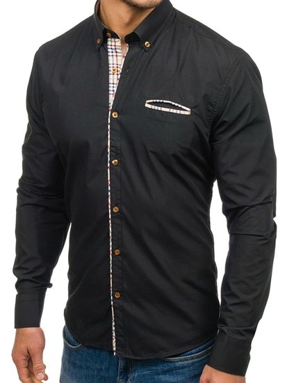 Koszula męska elegancka z długim rękawem czarna Bolf 5793
