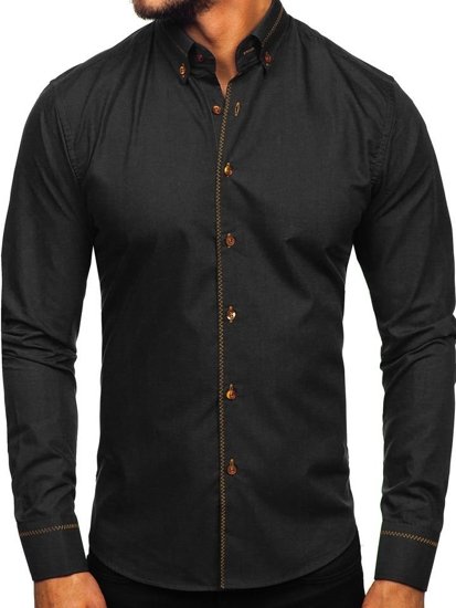 Koszula męska elegancka z długim rękawem czarna Bolf 6964