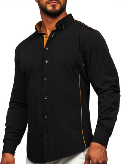Koszula męska elegancka z długim rękawem czarno-camelowa Bolf 5722-1