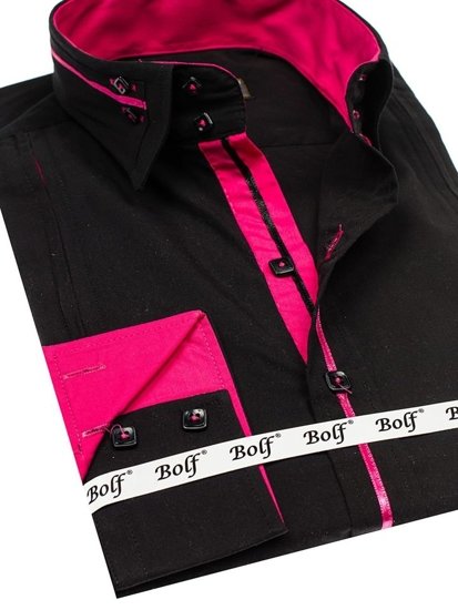 Koszula męska elegancka z długim rękawem czarno-różowa Bolf 2964