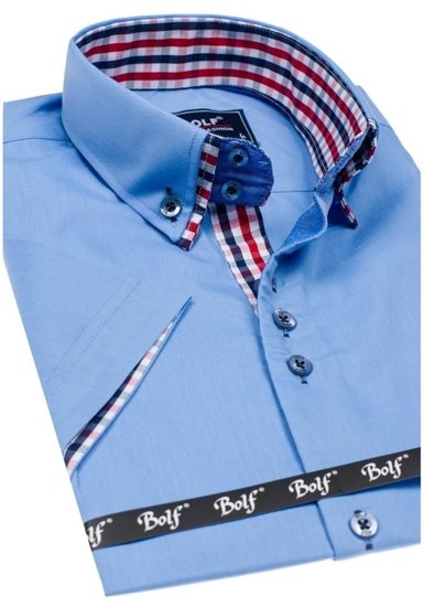 Koszula męska elegancka z krótkim rękawem błękitna Bolf 3507