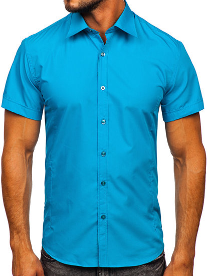 Koszula męska elegancka z krótkim rękawem niebieska Bolf 7501