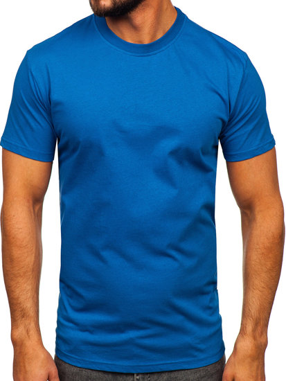 Niebieski bawełniany T-shirt męski bez nadruku Bolf 192397