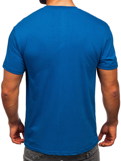 Niebieski bawełniany t-shirt męski z nadrukiem Denley 14728