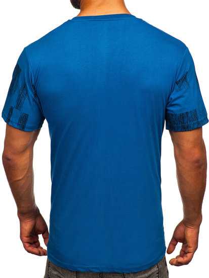 Niebieski t-shirt męski z nadrukiem Denley 14703