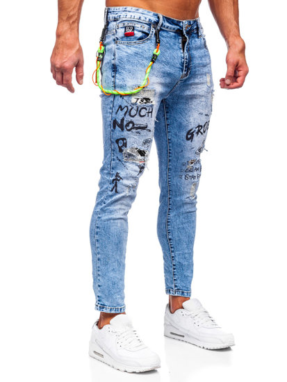 Niebieskie spodnie jeansowe męskie Denley TF150