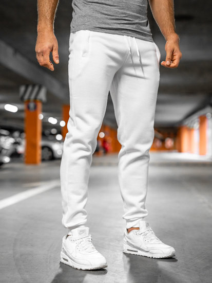Spodnie męskie joggery dresowe białe Denley XW01