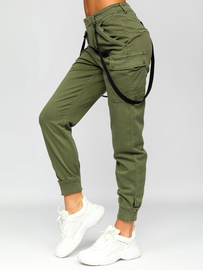 Zielone bojówki spodnie damskie z szelkami Denley DM203NP