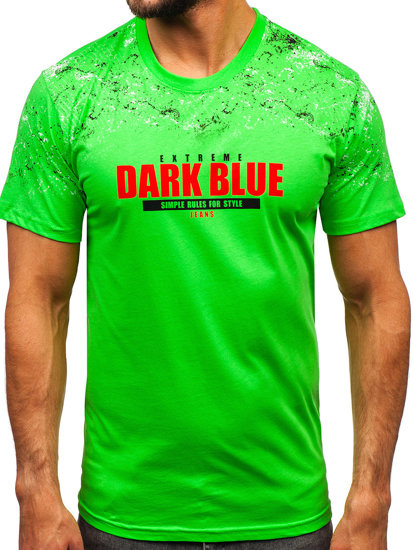 Zielony-neon bawełniany t-shirt męski z nadrukiem Denley 14725
