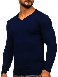 Atramentowy sweter męski w serek Denley MMB601