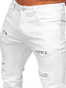 Białe spodnie jeansowe męskie slim fit Denley KX1181