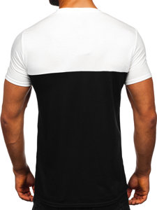 Biało-czarny bez nadruku t-shirt męski z kieszonką Denley 8T91