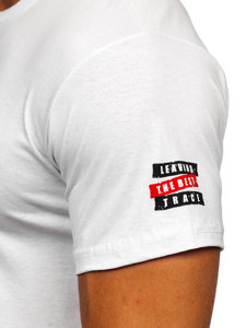 Biały bawełniany t-shirt męski z nadrukiem Denley 14514