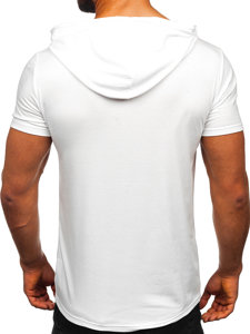 Biały bez nadruku t-shirt męski z kapturem Denley 8T89