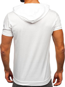 Biały t-shirt męski bez nadruku z kapturem Denley 8T955