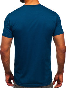 Ciemnoniebieski bawełniany t-shirt męski z nadrukiem Denley 143005
