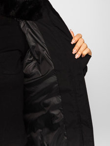 Czarna pikowana kurtka damska zimowa z kapturem Denley 5M769
