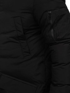 Czarna pikowana kurtka męska zimowa parka Denley 5M790