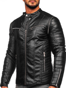 Czarna skórzana kurtka męska z odpinanymi rękawami biker Denley 11Z8011-A
