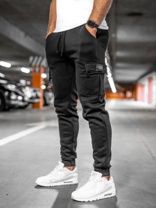 Czarne bojówki spodnie męskie dresowe Denley JX325A
