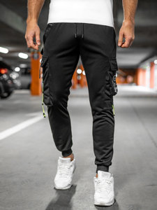 Czarne bojówki spodnie męskie joggery dresowe Denley HS7047