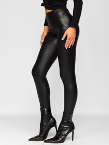 Czarne legginsy z imitacji skóry damskie Denley J51700