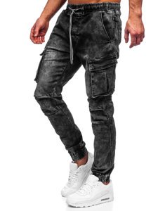 Czarne spodnie jeansowe joggery bojówki męskie Denley TF055