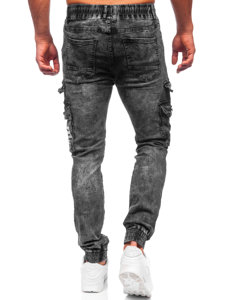 Czarne spodnie jeansowe joggery bojówki męskie Denley TF112