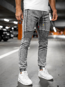 Czarne spodnie jeansowe joggery męskie Denley TF142