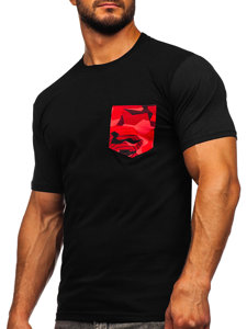 Czarno-czerwony bawełniany t-shirt męski z kieszonką z nadrukiem moro Bolf 14507 