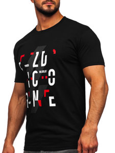 Czarny bawełniany t-shirt męski z nadrukiem Bolf 14752