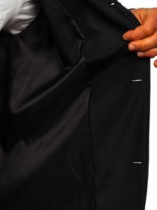 Czarny dwurzędowy płaszcz męski prochowiec z wysokim kołnierzem i paskiem Denley 0001