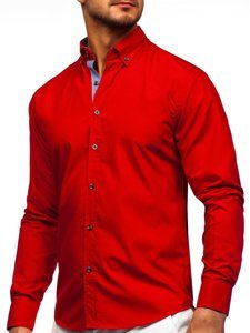 Czerwona koszula męska z długim rękawem Bolf 20719