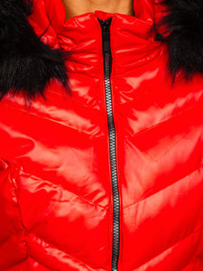 Czerwona pikowana kurtka damska zimowa z kapturem Denley 23068