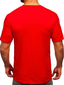 Czerwony bawełniany t-shirt męski z nadrukiem Denley 14769