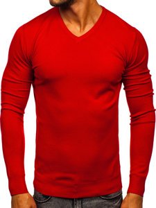 Czerwony sweter męski w serek Denley YY03