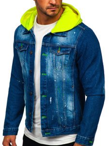 Granatowa jeansowa kurtka męska z kapturem Bolf 1-2