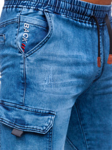 Granatowe krótkie spodenki bojówki jeansowe męskie Denley HY857