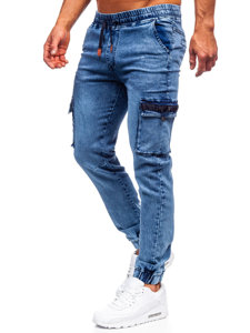 Granatowe spodnie jeansowe joggery bojówki męskie Denley HY851